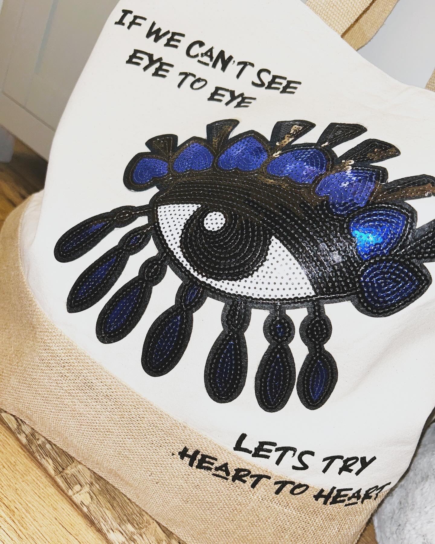 Heart to Heart blue/ black XL beach bag