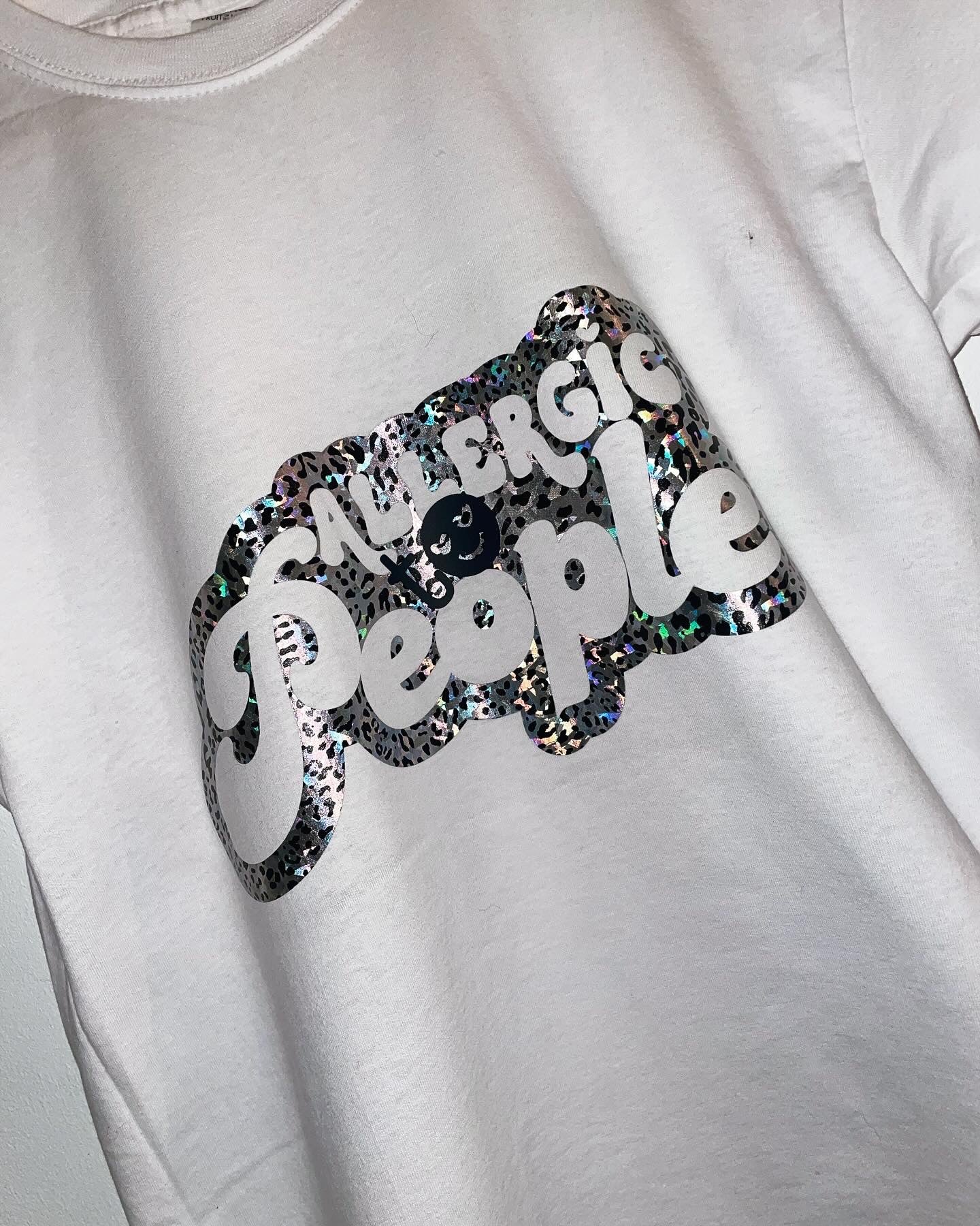 Allergic to people t-shirt HOLOGRAPHIC LEOPARDPRINT