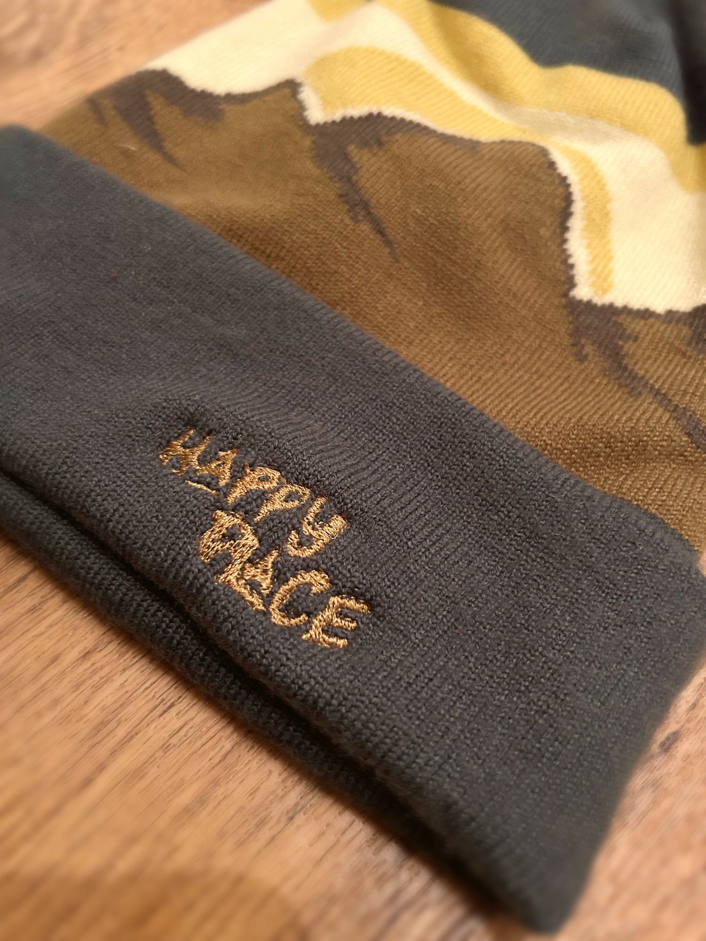 Mountain style Happy Place Pom Pom bobble hat