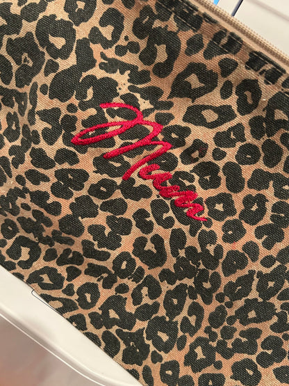 Personalised washed leopardprint effect cosmetic bag