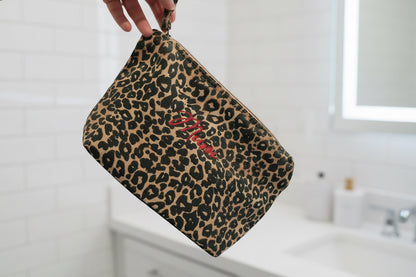 Personalised washed leopardprint effect cosmetic bag