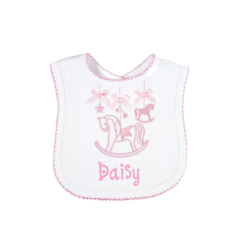 Personalised rocking horse baby bib