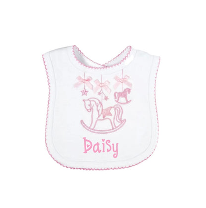 Personalised rocking horse baby bib
