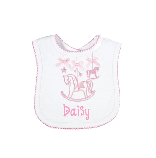 Personalised rocking horse baby bib