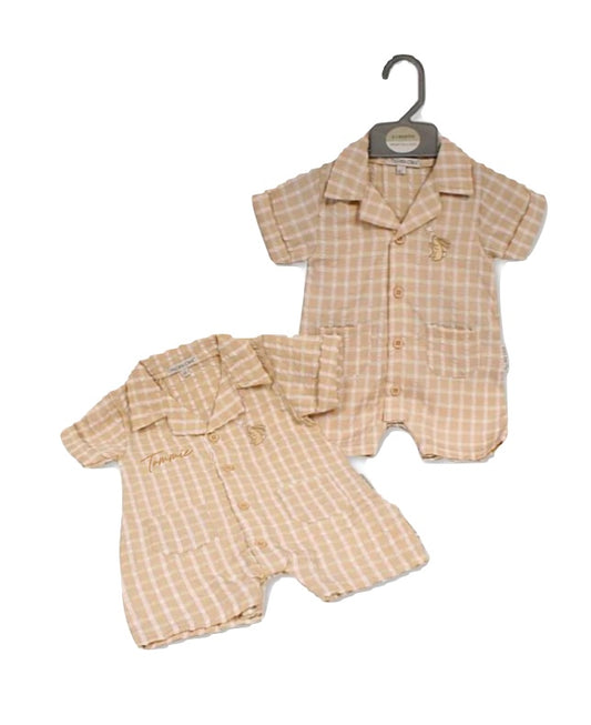 Checked baby boys romper